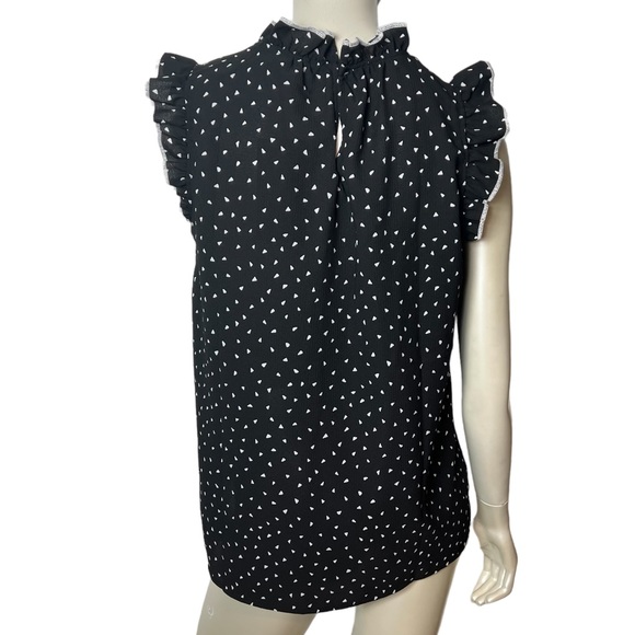 Gibson look Black White Polka Dot Ruffle sleeveless Top - Picture 6 of 12